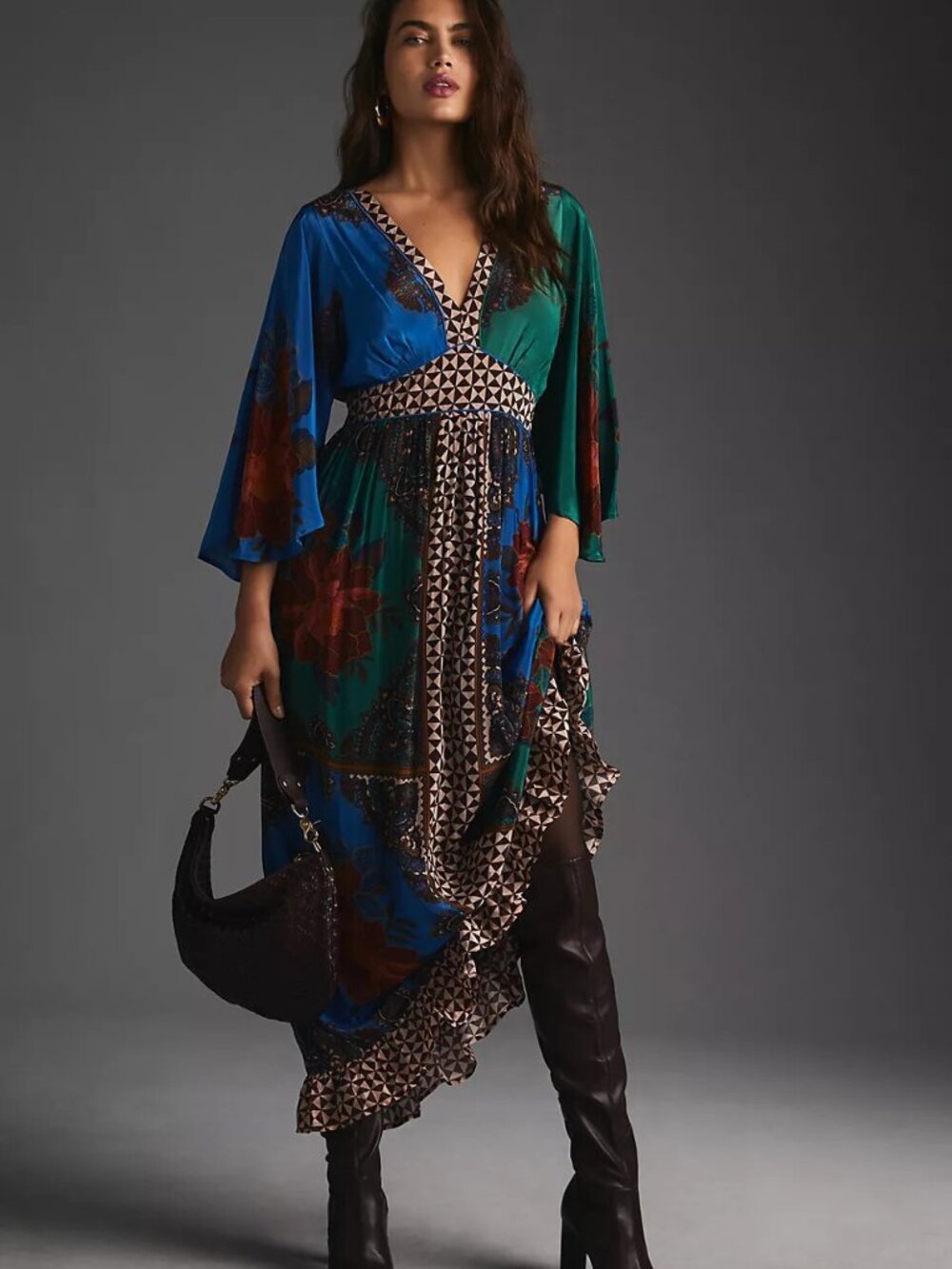 Anthropologie Farm x Anthropologie Flutter Sleeve Bell Kimono Floral Blue Green